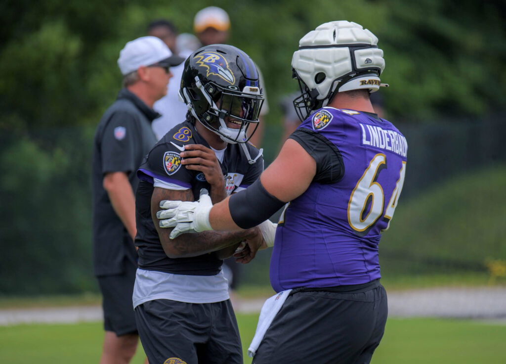 Lamar Jackson and Tyler Linderbaum